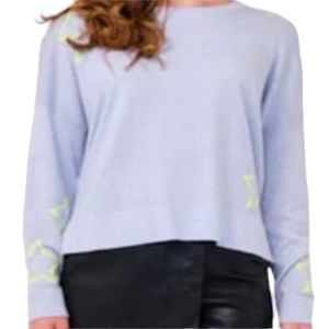 WISPR by BRODIE BLUE woman's sz large L blue neon yellow star silk blend sweater